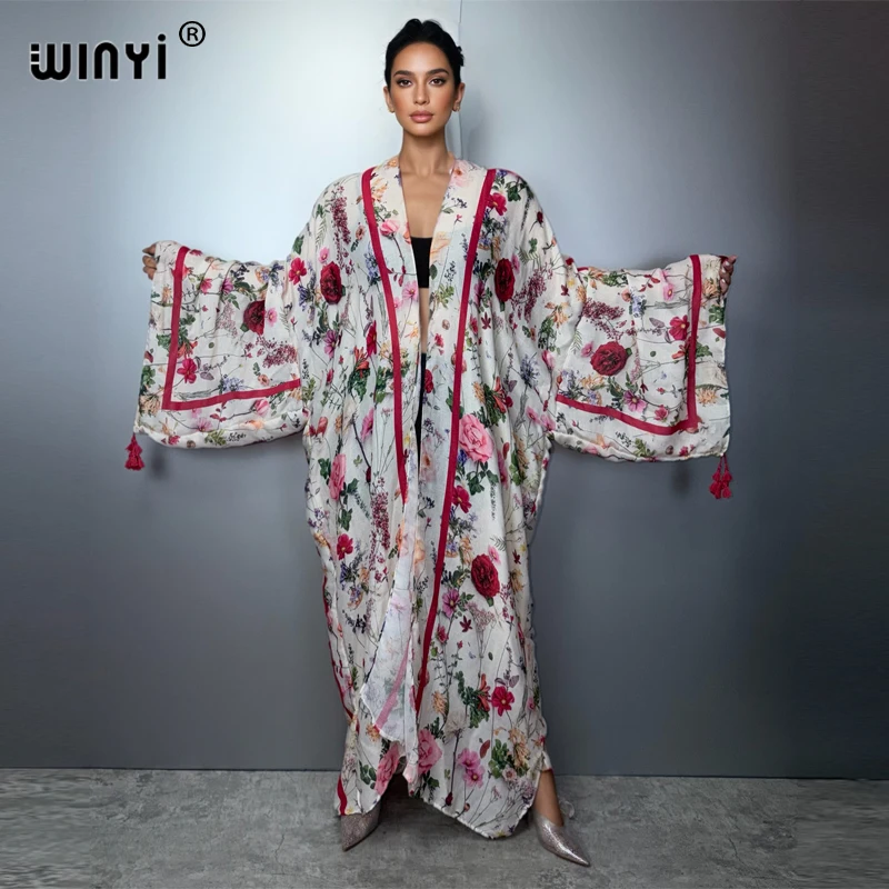 

Женский богемный кимоно-кардиган WINYI: модный кафтан, вечернее платье, роскошный пляжный наряд, пляжная накидка в дубайском стиле