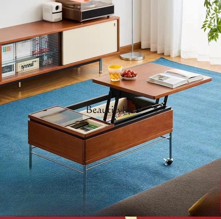 

Solid wood coffee table Living room trolley Ancient style removable retractable coffee table