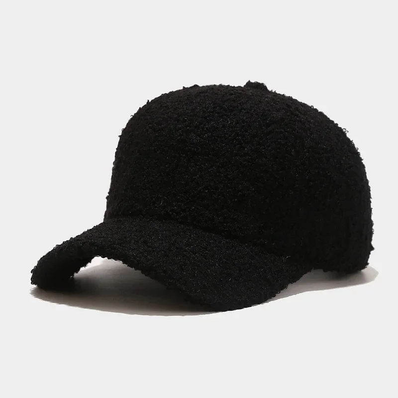 Autumn Winter Baseball Cap Women Artificial Lamb Wool Hats Keep Warm Plush Sunshade Spring Vintage Casual Solid Color Caps