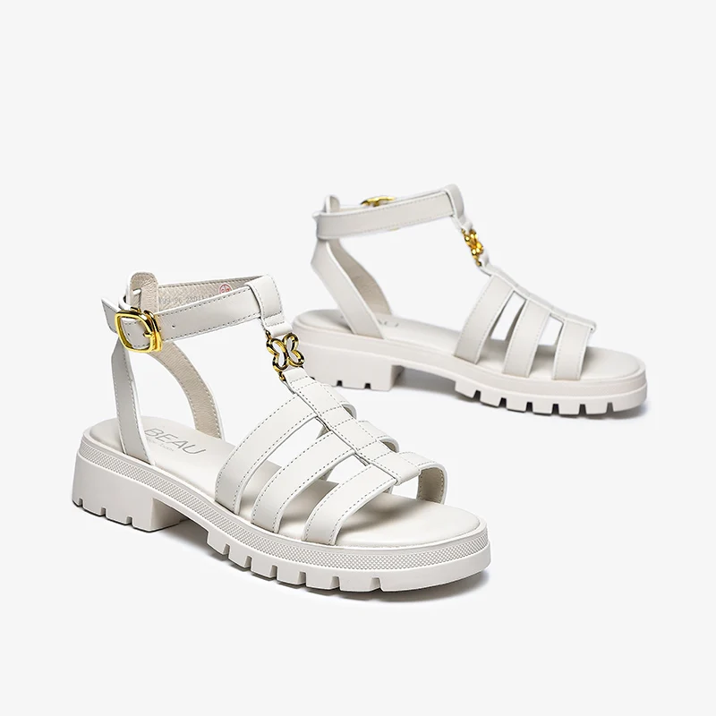 BeauToday Gladiator Sandals Women Open Toe Ankle Metal Buckle Strap Genuine Cow Leather Slingback Summer Female Shoes 38199