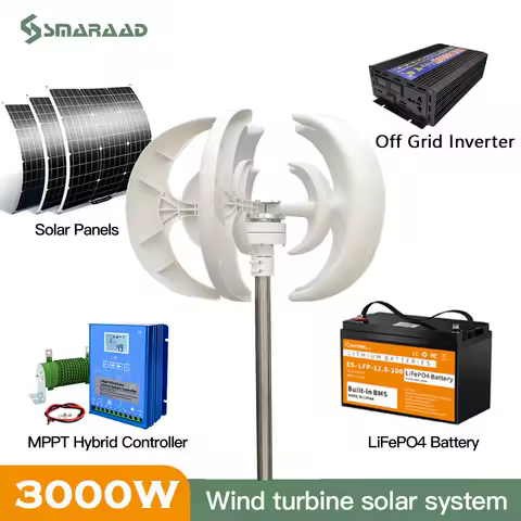 3000W Wind Turbie Generator 12V 24V 48V With Free MPPT Controller PV Solar Panel Off Grid System Free Energy 220V For Home