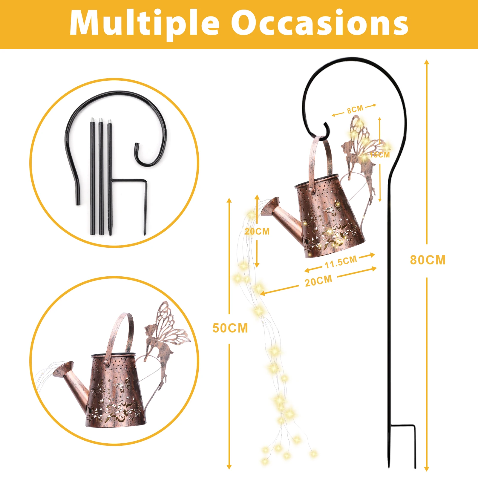 Solar Watering Can Light Butterfly Hanging Waterfall Lamp Waterproof Outdoor Garden Decoration Yard Porch Lawn Landscape Lamp