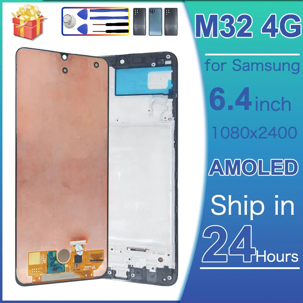 Tela Super AMOLED LCD para Samsung Galaxy M32 4G, Display LCD com Touch Screen e Digitalizador, Peça de Reposição para Samsung M32 M325F M325FV