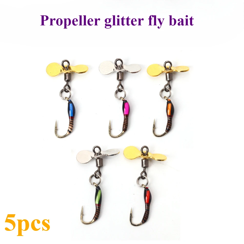 

5Pcs/Box Fly hook Propeller Fishing Lure SpinnerSpinning Bait Rotating Blade Sequin BionicFish LureFly bait Ma Kou white stripe