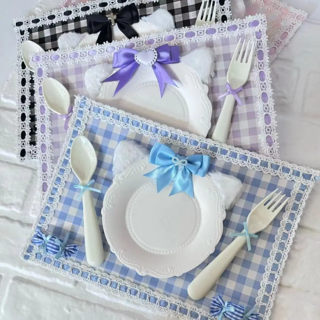 cute Cat Ear Dinner plate goods display Badge Backpack Organizer Board Lace Ribbon Handmade grid plate Badge Display Board