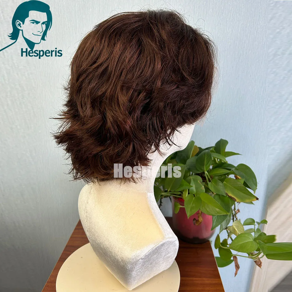 Hesperis Natural Wavy Brown Wig Transparent Lace Front Human Hair Wig Pre Plucked Short Pixie Cut Men Wig Pre Styled Lace Wigs