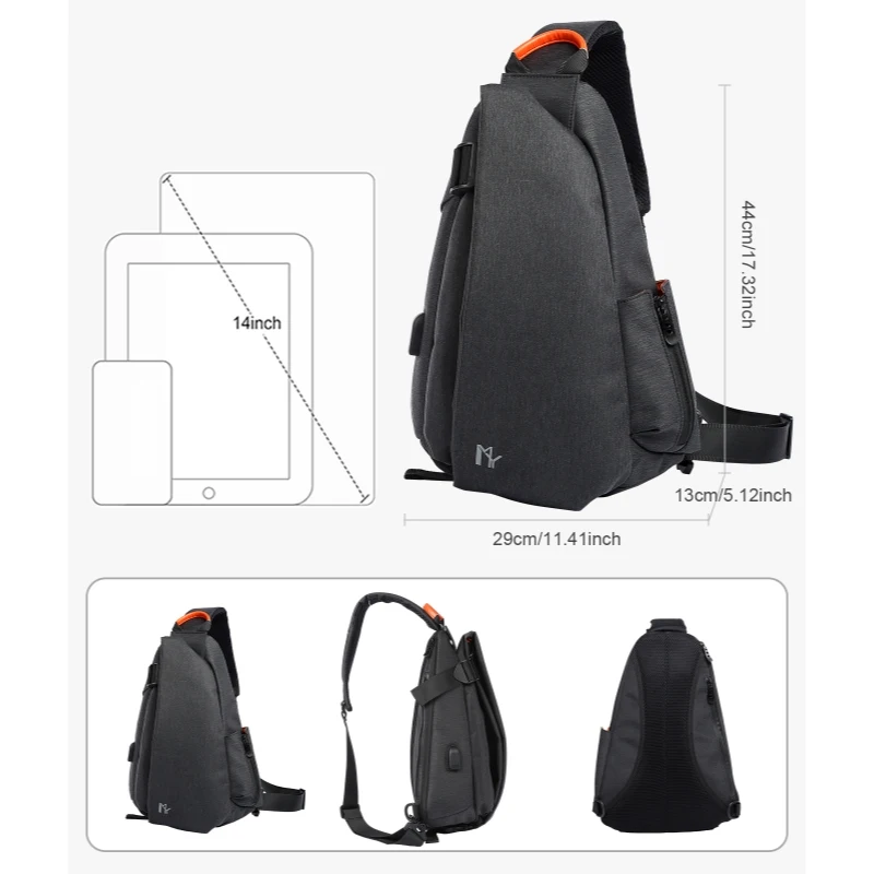 

Sling Bag for Men Women, Waterproof Crossbody Bag for Pickleball, Tennis, Chest Bag for Outdoor Sports with USB Charging Port
