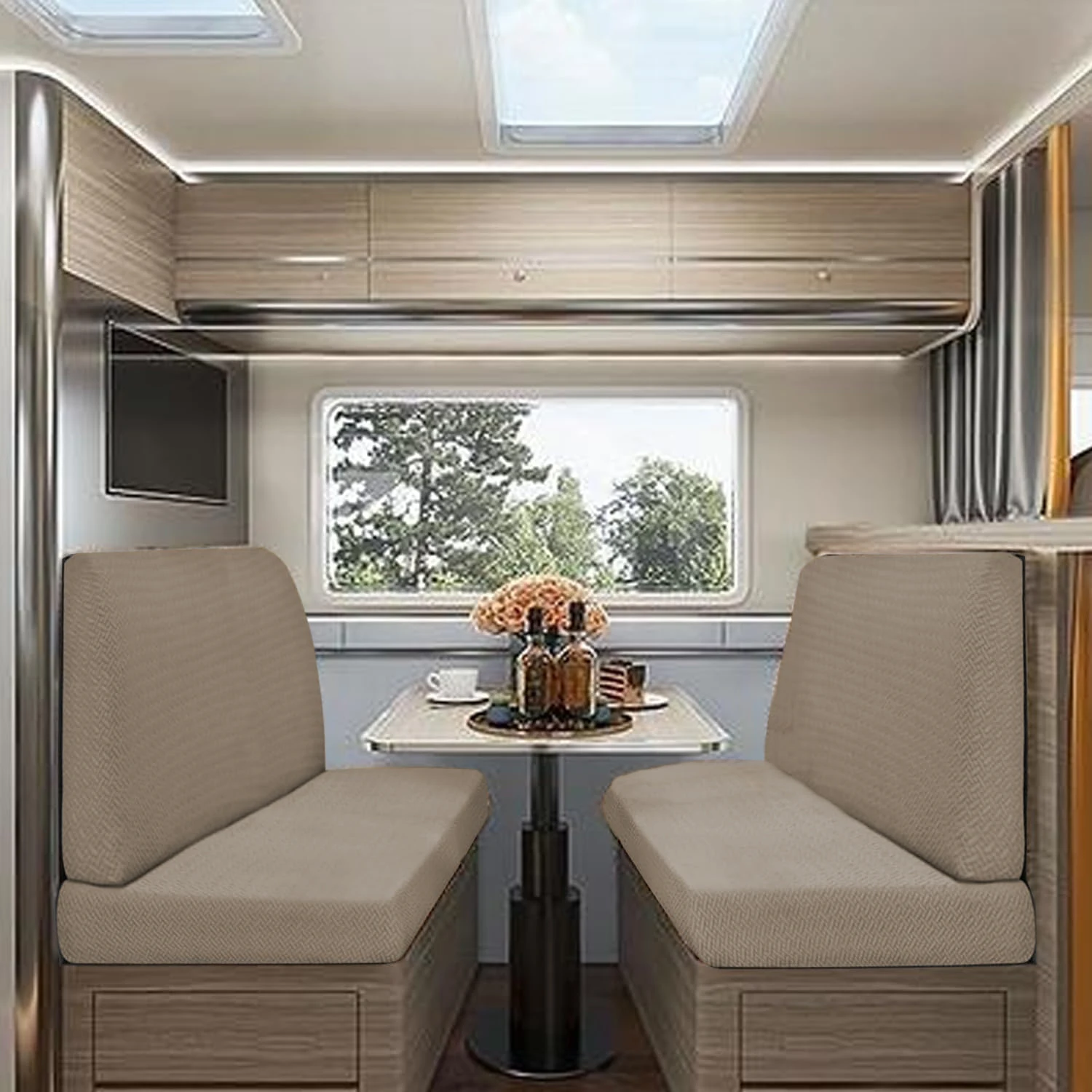 2Pcs RV Dinette Sofa Covers Solid Color Elastic Protective Cushion Covers Stain-Resistant Durable for Camper Van Motorhome