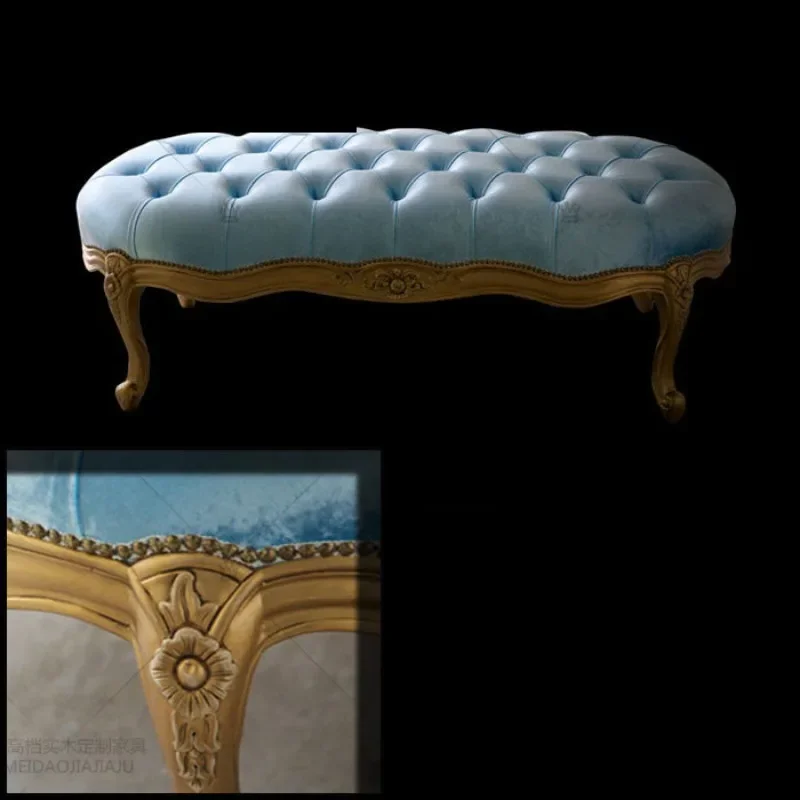 French solid wood bedside stool light luxury gold carving flower pedal cloakroom sofa long footstool high-end place footstool cu