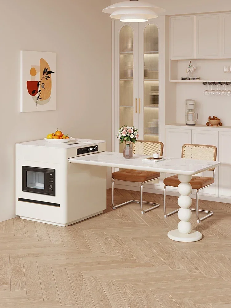 

Обеденный стол на кухонном острове с ощущением подвески, встроенный выдвижной ветровой высококачественный домашний каменный направляющий стол