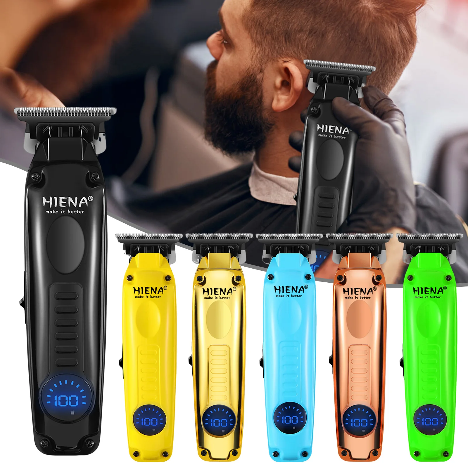HIENA-cortadora de pelo para hombre, cortadora de pelo inalámbrica con pantalla Digital profesional, juego de Máquina para cortar cabello