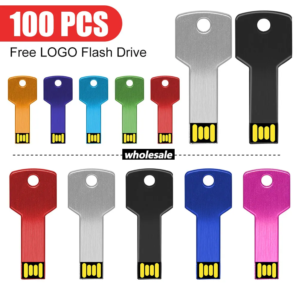 

100pcs USB Flash Drive colorful key pendrive 128gb 64gb pen drive 32gb 16gb usb memoria stick for PC Free Custom Logo Gifts