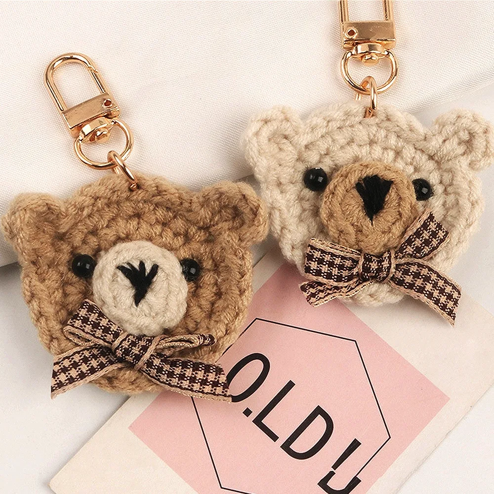 Hand-woven Wool Teddy Bear Keychains for Women Earphone Case Pendant Keyring Handbag Ornament Key Fob Creative Children Gifts