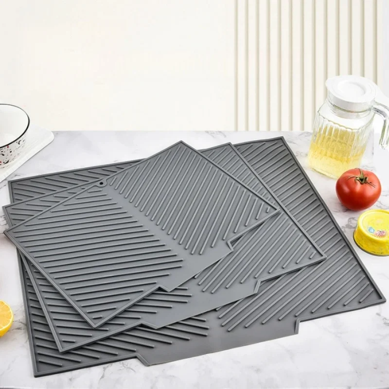 1pc Silicone Draining Pad Diversion Opening Slope Dish Cup Storage Pad Bathroom Water Filter Pad Non-Slip Mat Kitchen Unit Heat