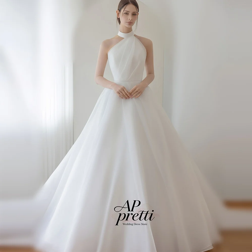 AP pretti Classic Tulle Wedding Dresses Halter Customized Sleeveless Floor-Length Bridal Gown A-line Vestidos Novias Boda 2026