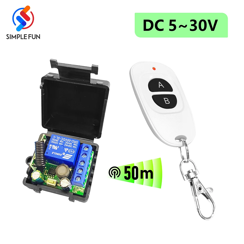 

433Mhz Wireless Remote Control Light Switch DC 5V 12V 24V 30V 1CH RF Relay and 50M Transmitter for Electromagnetic Lock Door