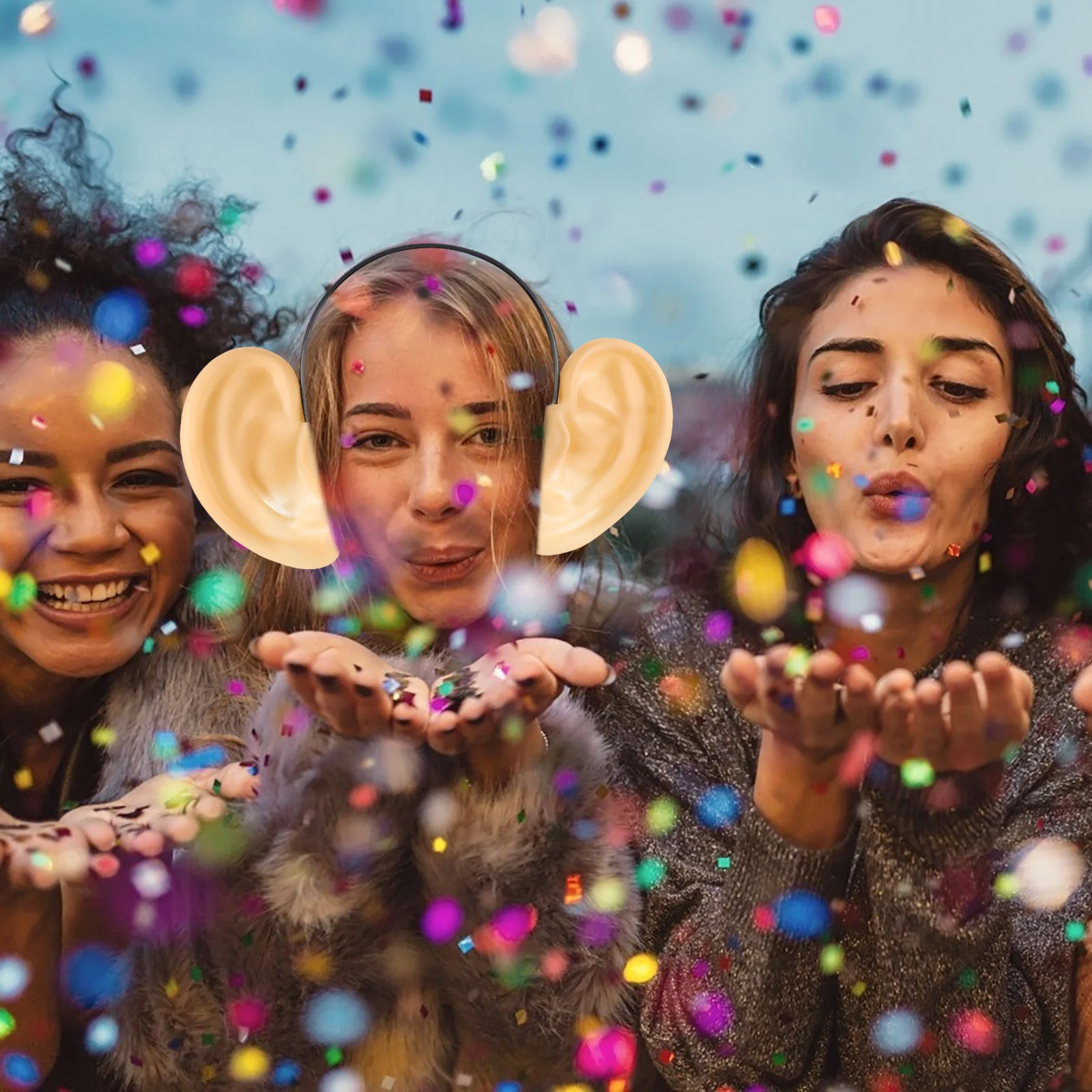 Imitação de adereços para orelha, fantasia de Natal, tiaras, dia das bruxas, corpo humano, peças falsas, vinil