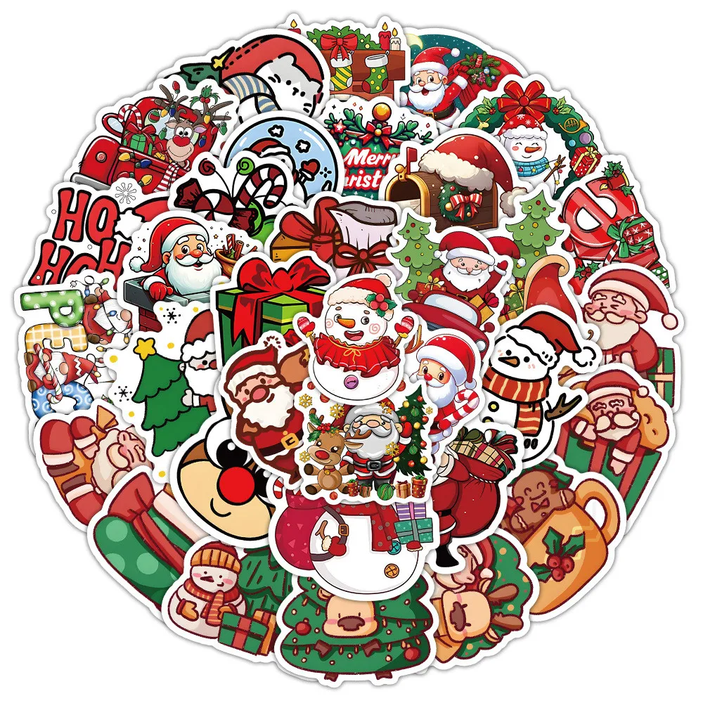 50개 귀여운 크리스마스 산타클로스 장식 그래피티 스티커 핸드 어카운트 필통 데칼 블링블링스티커스 스토어