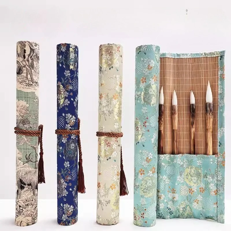 

Chinese Brush pen Curtain Holder Rolling 7/8/9 hole Calligraphy Brush Pen Bag simple Portable Watercolor Pencil Case Stationery