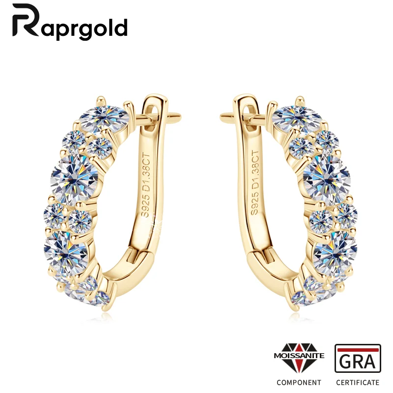 RAPRGOLD GRA Certified Moissanite U-shaped Hoop Earrings for Women S925 Sterling Silver Earring Girl's Jewelry Gifts oorbellen