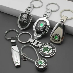 Car Key Chain Metal Leather Car Key Ring For Skoda Octavia 2 3 Fabia Superb Kodiaq Karoq Roomster Emblem Car Keychain Accessorie