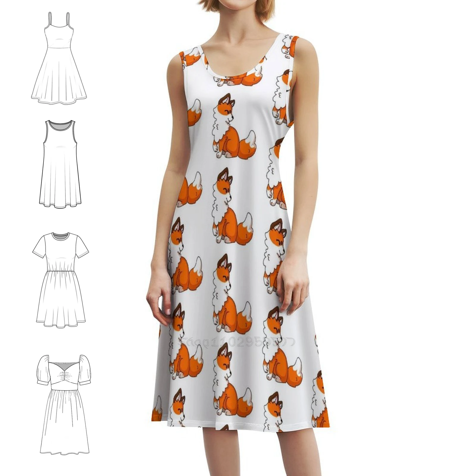 Happy Chibi Fox Boho Chic Dress Elegant Fashion Beach Wedding Party Gown Fox Cute Fox Chibi Fox Happy Fox Fox Womens Dresses