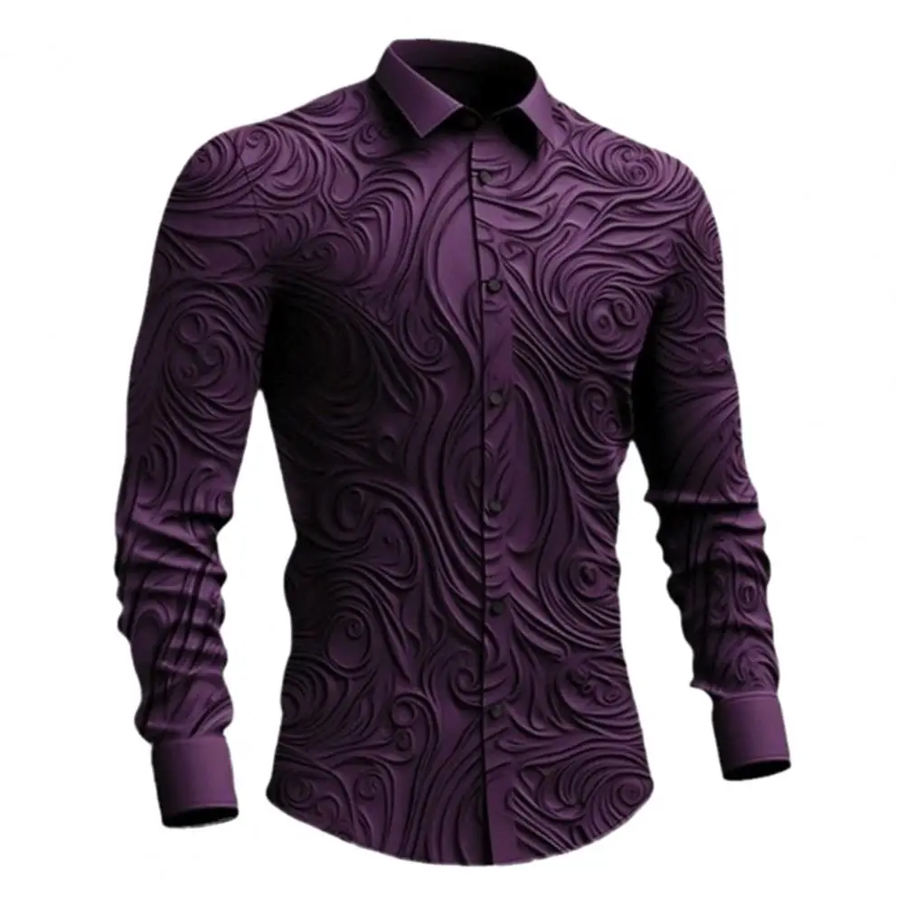 

Men Business Shirt 3D Print Turn-down Collar Long Sleeve Retro Dress Shirt Slim Fit Breathable Mid Length Men Formal Top Camisa