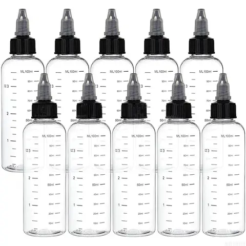 5Pcs 30-500ml Clear Plastic Graduated Bottles Twist Cap Refillable Liquid Sample Container Inks Oils Arts Hair Dye Water Bottle