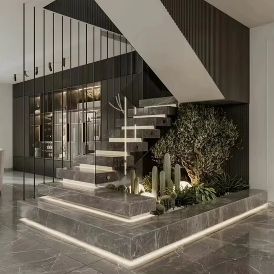 Concrete Free Stairs Wholesale Custom Tread Stacking Stairs Pumice Box Steps Custom Light Emitting Diode Light Glass Balus