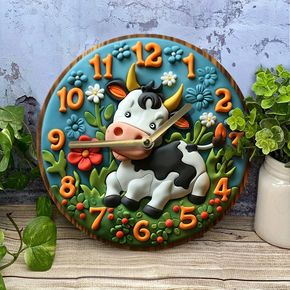 

Aluminum Wall Clock With 3D Cow Design - Perfect For Kitchen Decor, Diy Projects & Gifts