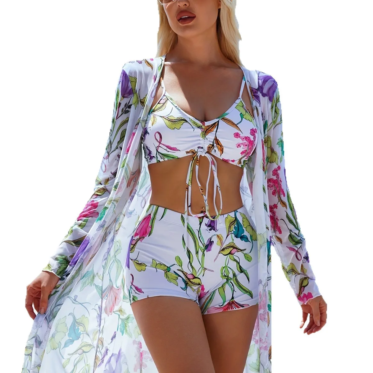 Bikini Three-piece Swimsuit Women's Split New Blouse Bow Fashion Beach Swimsuit One Piece Swimsuit Women Swimwear  بيكينيات