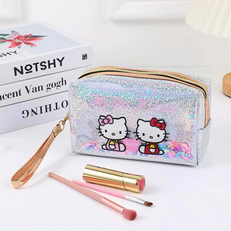 Hello Kitty Kawaii cekiny kosmetyczka Anime o dużej pojemności przenośna kreskówka kobiety makijaż etui do przechowywania artykułów piśmiennych piórnik