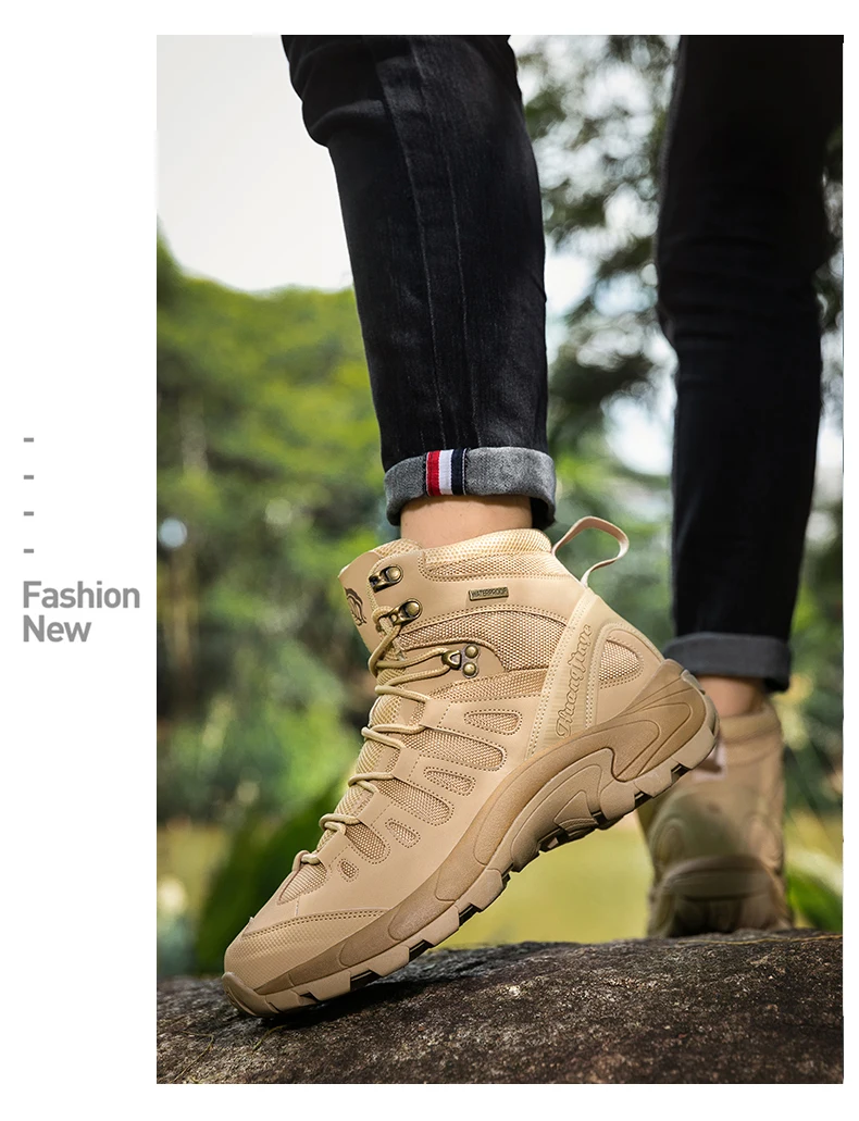 Taktische Herrenstiefel, wasserdichte Outdoor-Arbeits- und Jagdstiefel, ultraleichte, schnelltrocknende, rutschfeste Camping- und Armee-Stiefel mit Schnürung. – Detail 14