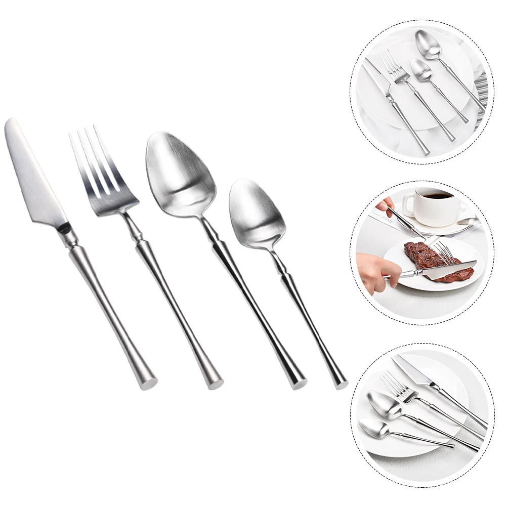 

1Set Stainless Steel Flatware Exquisite Design Grip Comfortable Suitable for Adults Daily Use Steak Fork Spoon Kit