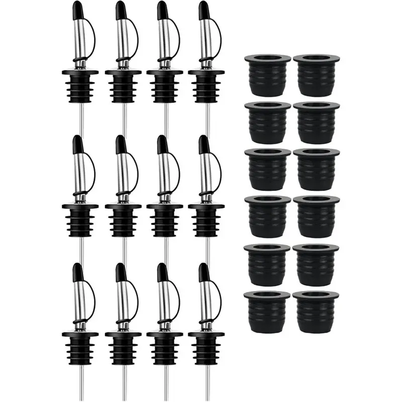 B23B Liquor Bottle Pourers 12-Pack With Adapters 25Mm Neck Convert Conversion Set, Liquor Pour Spouts For Large Olive Oil Bottle