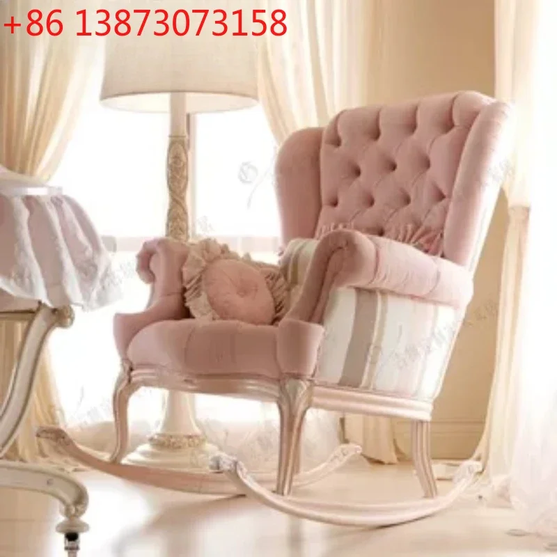 

European pink rocking chair solid wood fabric sofa personalized single leisure chair