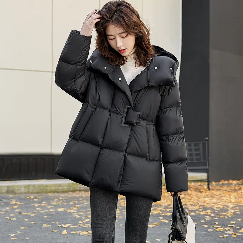 2025 invierno nueva moda mujer Color sólido Casual moda Simple básico suelto manga larga con capucha acolchado abrigos Parkas femeninas Tops