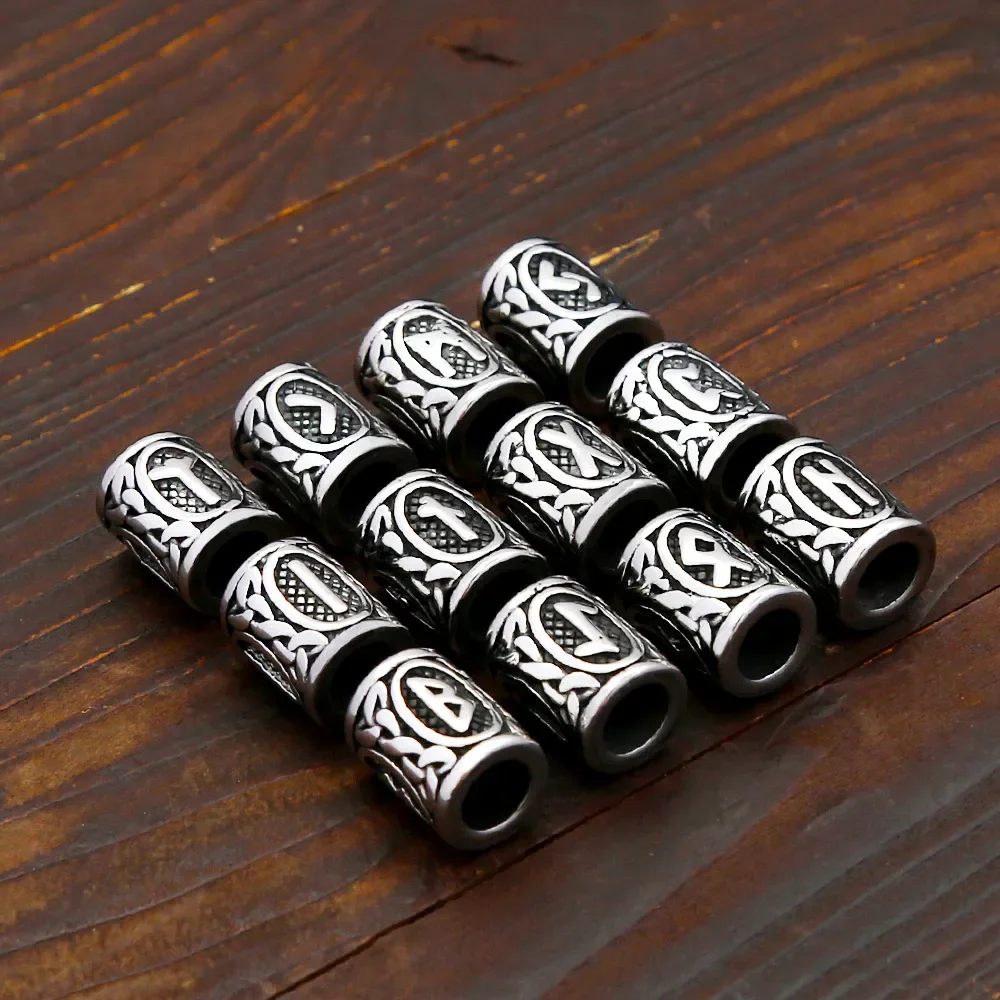 1pc Viking Rune Beads DIY Fashion Jewelry For Men Women Norse Amulet Hair Braiding Charm Accessory For Bracelets Making Supplies