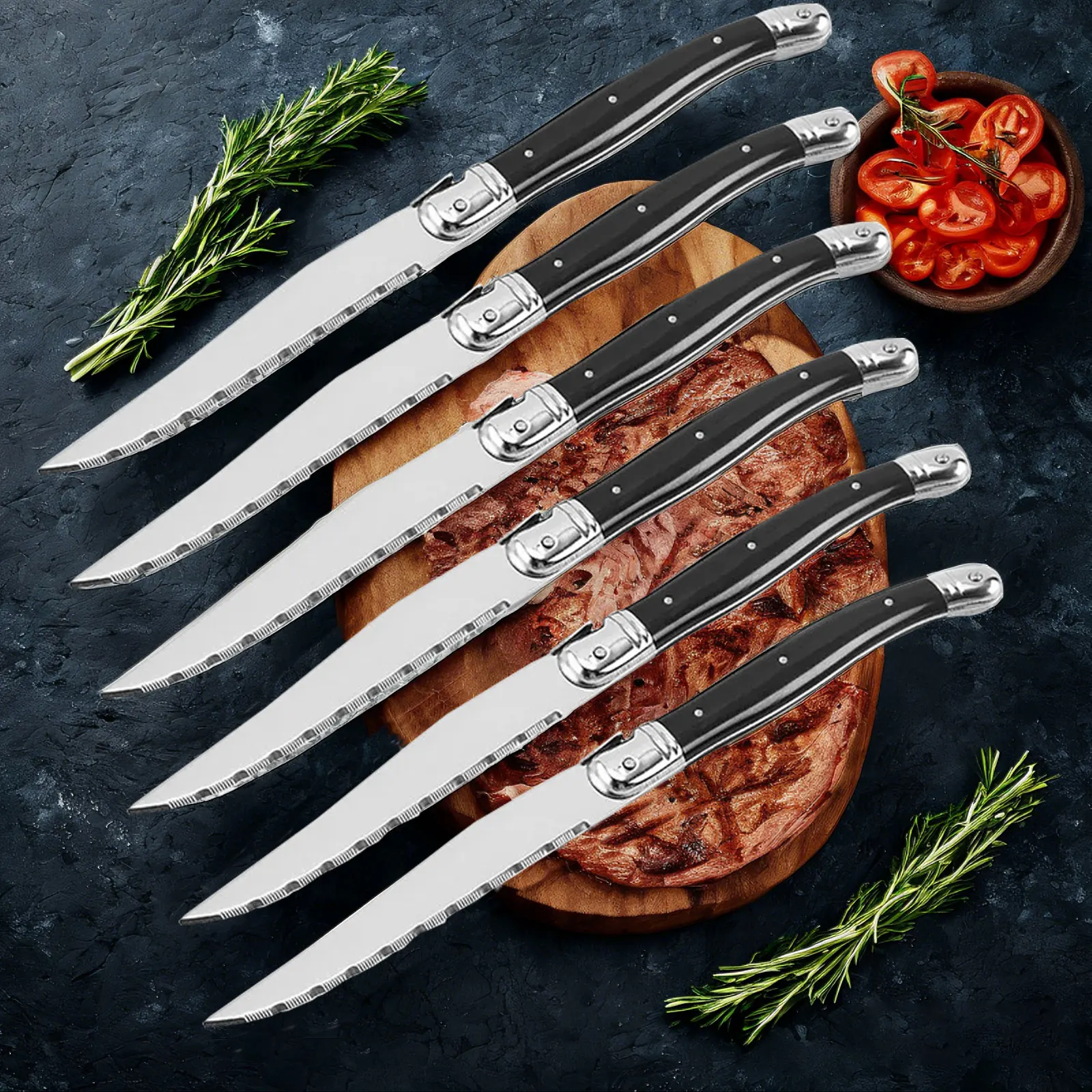 Messerset Kochmesser Edelstahl Steakmesser Küchenzubehör Hochwertiges schwarzes Westernmesser Gezahntes Messer Obstmesser