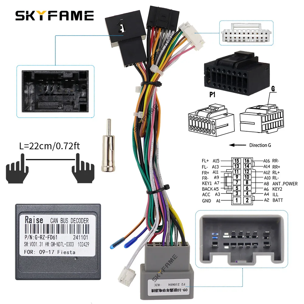SKYFAME سيارة الأسلاك تسخير محول Canbus صندوق فك أندرويد راديو كابل الطاقة لفورد فييستا