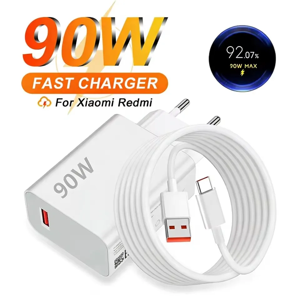 90W USB Fast Charger for Xiaomi 15 14 13 12 11 10 Ultra Redmi Note 12T 13 Pro Turbo Quick Charge Type C USB Charging Cable