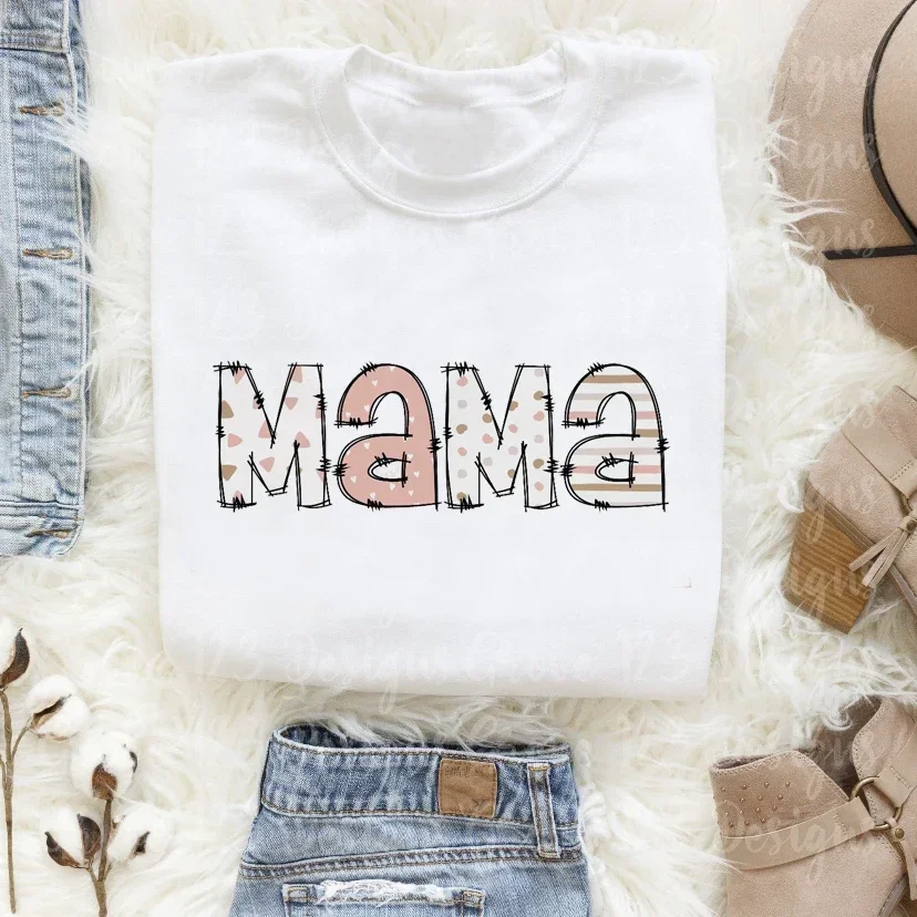 Moda nova moda verão feminina mãe impressa camiseta casual manga curta doce beleza cão pata padrão mama impresso camiseta.