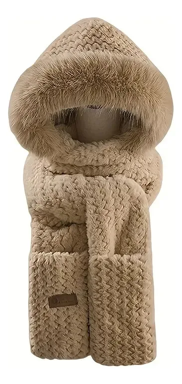 Winter Women's Plush Hat Warm Hat Scarf Gloves Integrated Hat Outdoor Ear Protection Thickened Three-piece Set Lei Feng Hat