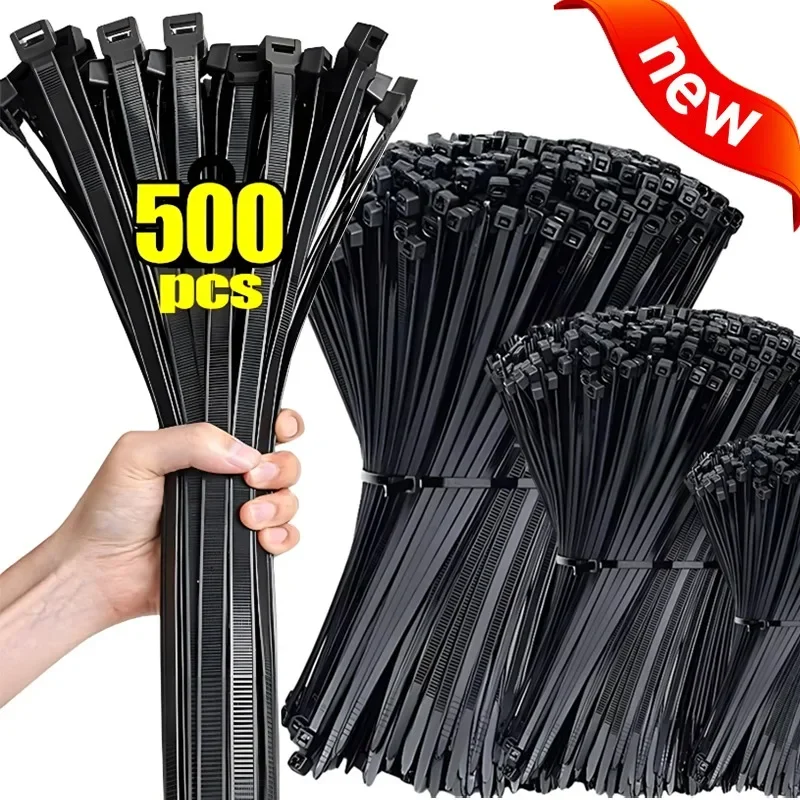 500/100Pcs Nylon Cable Ties Adjustable Self-locking Cord Straps Adjustable Cables Fastening Loop Reusable Home Office Wire Ties