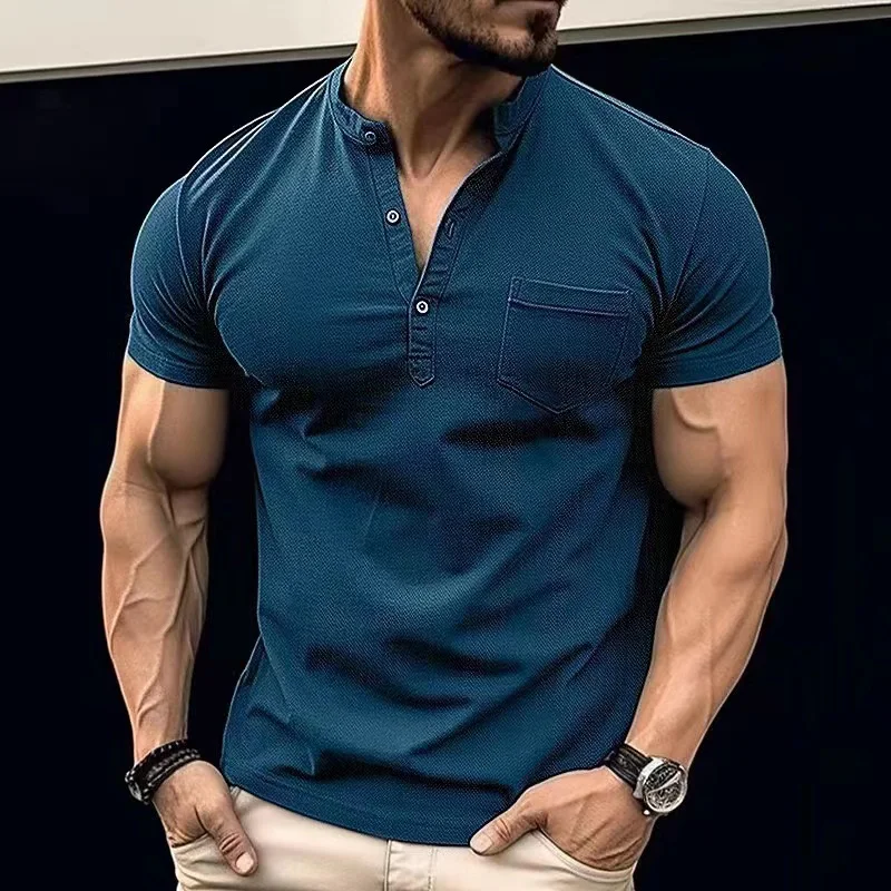 

Summer New Men's Casual Short Sleeve Polo Shirt Office Fashion Stand Neck Pocket T-shirt Polo Shirt Men's Business Apparel