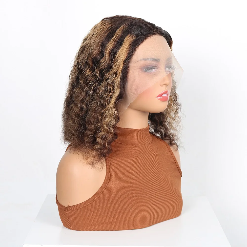 

13x4 Lace Frontal Bob Wigs 200 Density Bob Wig Human Hair 4/27 Highlight Wear and Go Glueless Wig Deep Wave Curly Wig Glueless