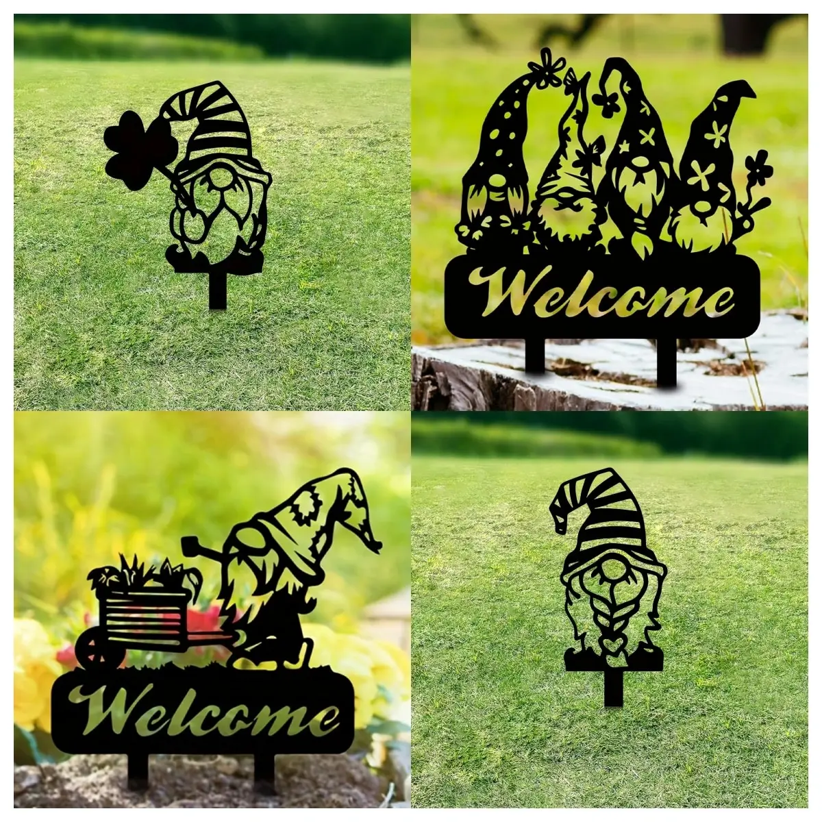 Gnomes Metal Decoration,Garden Gnome Metal Yard Art,Adorable Gnome Yard Ornament Stakes for Garden,Flower Bed and Patio