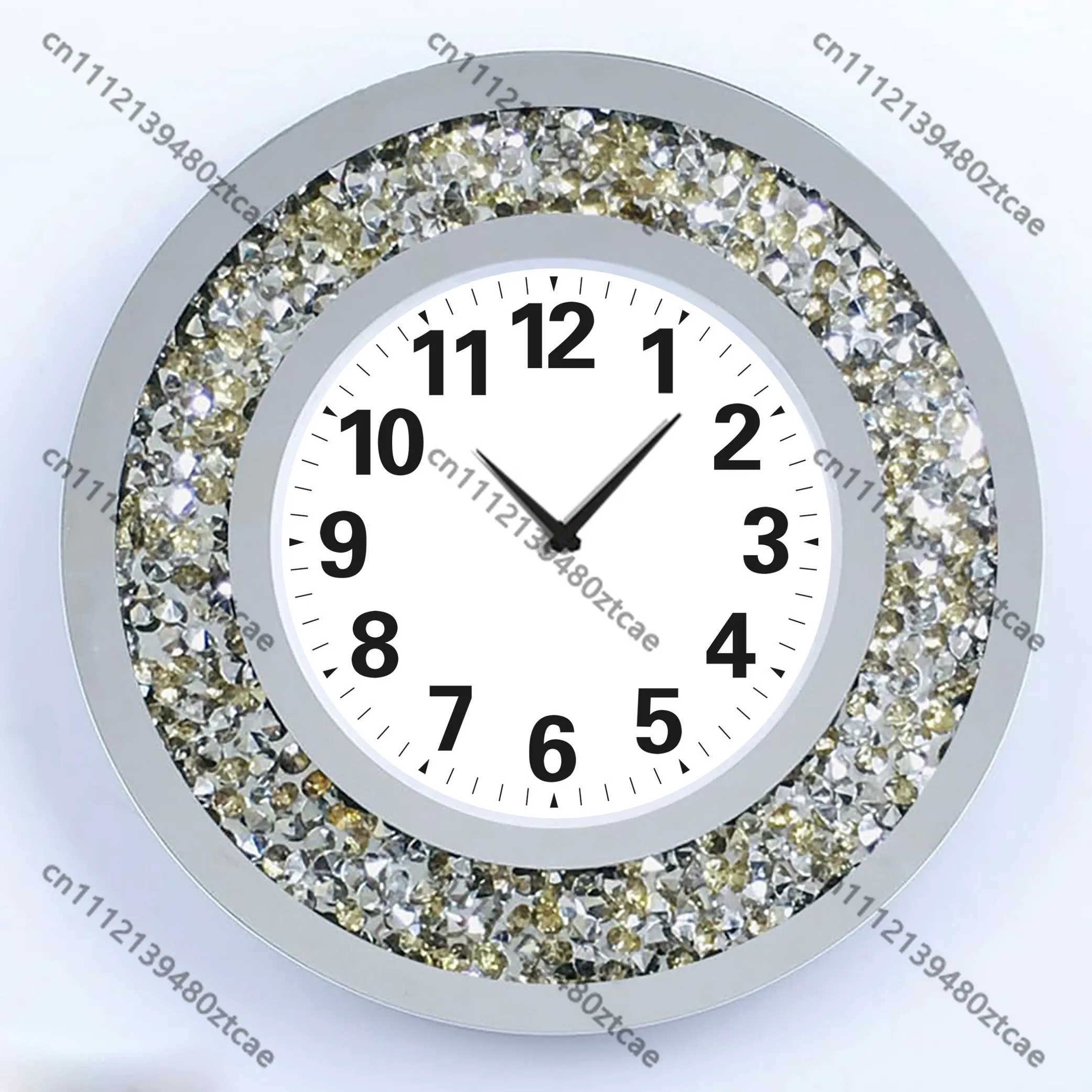 Fashion Rhinestone Wall Clock, Mirror Surface Art Clock, Modern Decorative Wall Watch for Household Living & Dining Space