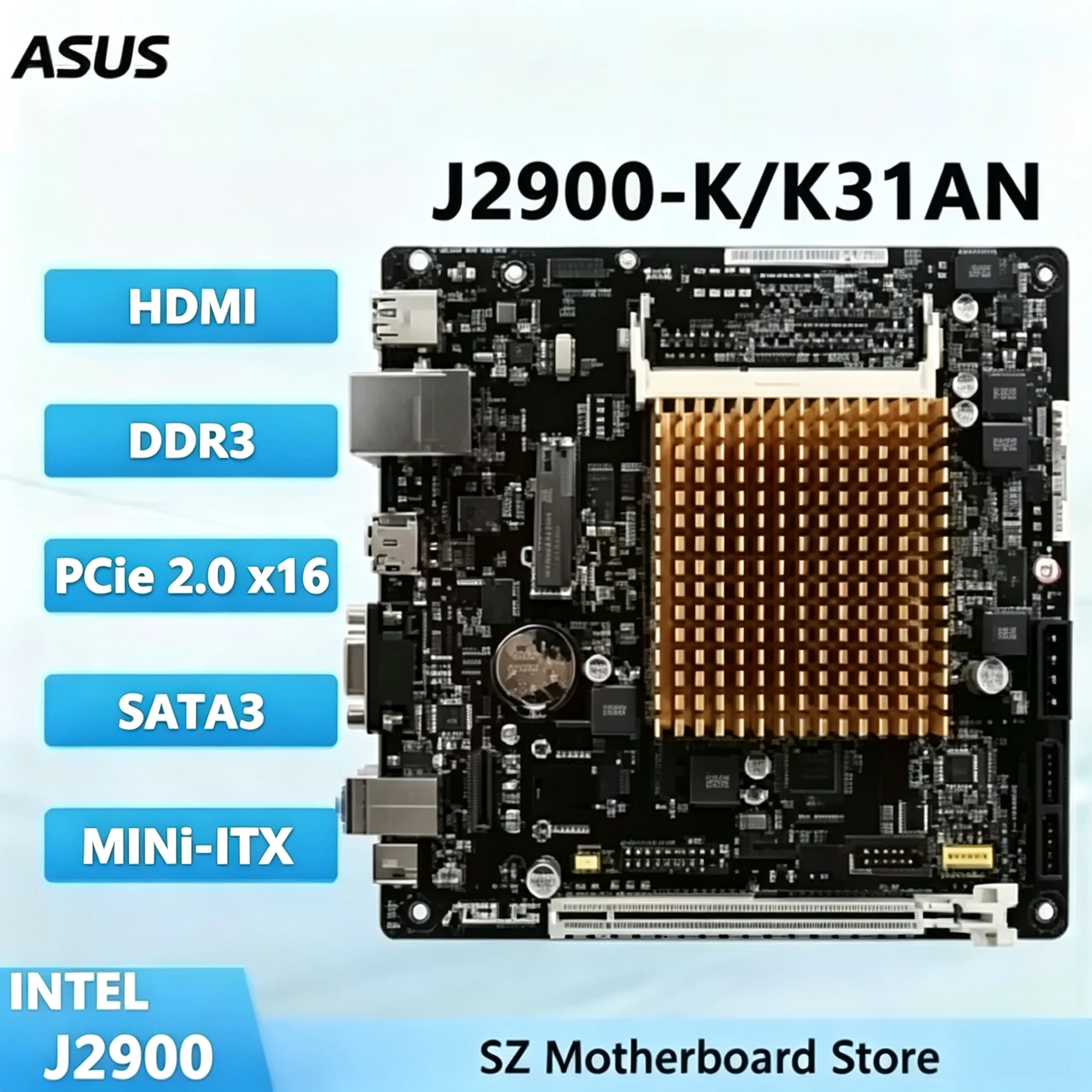 Płyta główna ASUS J2900-K/K31AN J2900 z wbudowanym procesorem, obsługa PCIE 2.0, SATA 3.0Gb/s, VGA, USB 2.0, format Mini-ITX