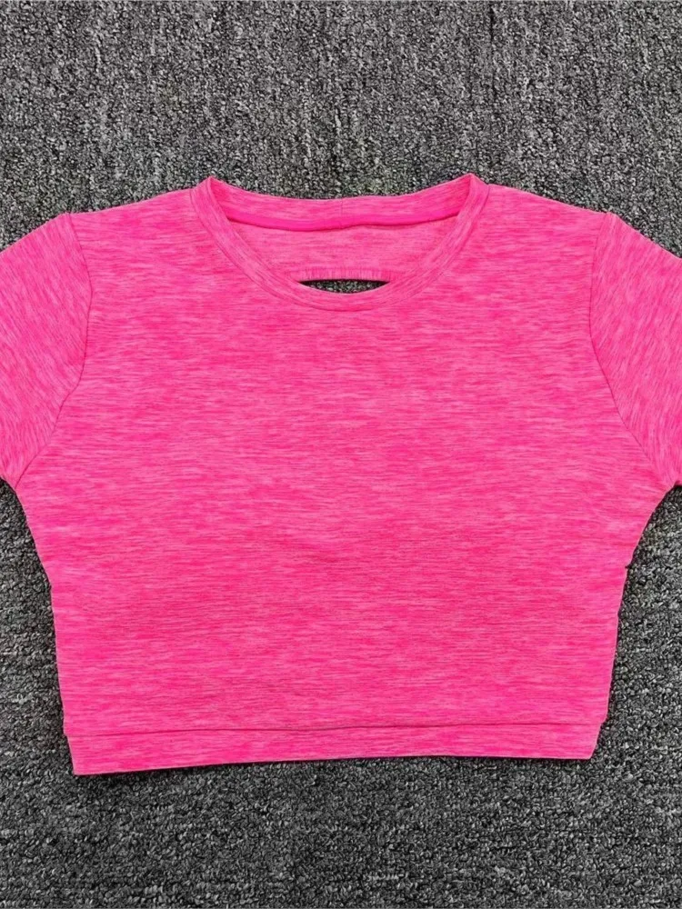 T-shirt sportiva slim da donna stile semplice estate nuovo allenamento traspirante senza schienale maniche corte top femminili tuta comfort casual